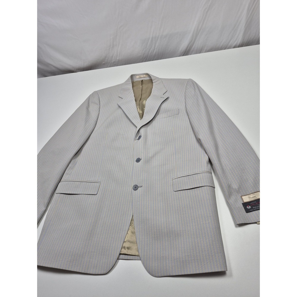 Peerless Couture Blazer Mens 44L Gray Cotton Wool Stripe Sport Coat Jacket NWT